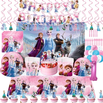 Pembe Dondurulmuş Elsa Doğum Günü Partisi Malzemeleri Prenses Tabaklar Peçeteler Bardaklar Afiş Masa Örtüsü Kız Bebek duş dekorasyonu Serves10