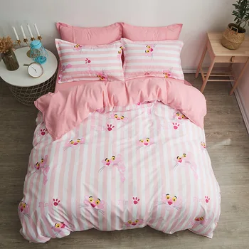 Pembe Panter Çizgili Çocuk Yatak Takımları Yumuşak Yorgan yatak çarşaf kılıfı Yastık Kılıfı Yatak Örtüsü Çarşafları Yatak Örtüsü Çocuklar Bebek Hediye