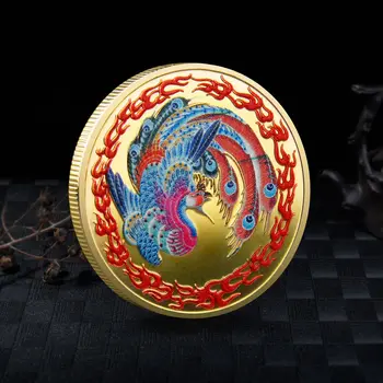 Phoenix Nirvana Zodyak hatıra parası Renkli Alev Kanatları Kuş Şanslı Rozeti Çin Kültürü Ev Metal El Sanatları Koleksiyon Hediye