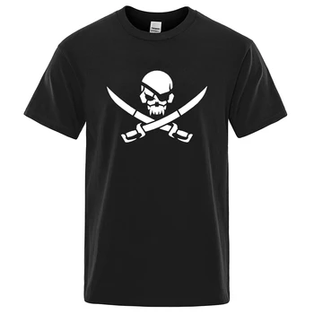 Pirateskull Baskı Tişörtleri Erkek Moda %100 % pamuklu tişört Hip Hop Gevşek Tee Elbise Rahat Moda Rahat Üstleri Erkek Streetwear