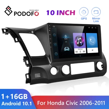 Podofo Android 10 Araba Stereo Radyo Navigasyon GPS 2 Din Multimedya Video Oynatıcı Honda Civic 6 2006-2011 Ses Arabalar İçin
