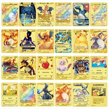 Pokemon Pikachu1-24pcs Stilleri Yeni Mewtwo GX MEGA Altın Metal Kart Süper Oyun Koleksiyonu Anime Kartları Oyuncaklar Çocuk noel hediyesi