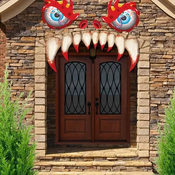 PVC Cadılar Bayramı Canavar Yüz Çıkartmalar Garaj Kemerli Kapı Dekorasyon canavarın Gözleri Dişleri Burun Cadılar Bayramı Malzemeleri