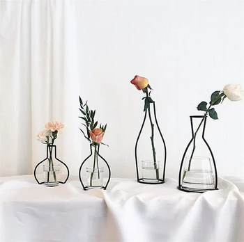 Retro Demir Hattı Masa Çiçek Vazolar Nordic Dekorasyon Ev Metal Bitki Tutucu İskandinav Stilleri Çiçek Vazo Ev Dekor 8 Şekiller