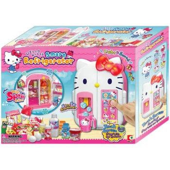 Sanrio Hello Kitty Minyatür Çocuklar Oyna Pretend Mobilya Oyuncaklar Akıllı Buzdolabı Hafif Müzik Modeli Kız Oyun Evi Hediyeler