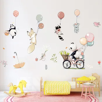 Sevimli Karikatür Hayvanlar Balon duvar çıkartmaları Çocuk Odaları için Kız Erkek Bebek Odası Yatak Odası Dekorasyon Kawaii Panda Tilki Duvar Kağıdı