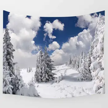 Simsant Kış Kar Goblen Mavi Gökyüzü ve Beyaz Bulut Sanat Duvar Asılı Halılar Oturma Odası Ev Yurt Dekor
