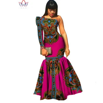 Stok Boyutu Düşük Fiyat Afrika Kadınlar Dashiki Vestidos Afrika Bazin Riche Elbise Kadınlar için Pamuk Baskı Mermaid uzun elbise WY346