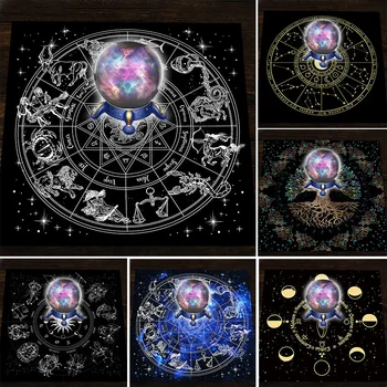 Tarot Masa Örtüsü Pazen Su Geçirmez Kumaş Ped Beş yıldızlı Astrolog Masa Örtüsü Goblen Astrolog Masa Oyunu Bez 60X60 cm
