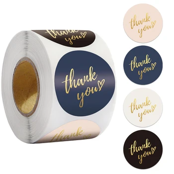 Teşekkür Ederim Çıkartmalar Mühür Etiketleri 50-500 ADET Altın Folyo Kağıt dekorasyon çıkartması El Yapımı Düğün Hediye Etiketleri Kırtasiye 4 Renkler