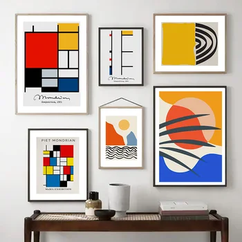 Tuval Boyama Piet Mondrian Kübizm Geometrik Soyut Duvar Sanatı Posterler ve Baskılar Resimleri Oturma Odası Dekor noel hediyesi