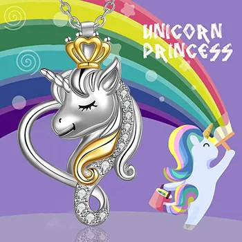 Unicorn Kolye Zarif Gökkuşağı Kristal Kolye Bayanlar Güzel Karikatür hayvan figürlü mücevherat Şenlikli Aksesuarları Kızlar için Hediyeler