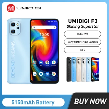 Unlocked UMIDIGI F3 Telefon Android 11 Smartphone Helio P70 8GB 128GB 6.7 