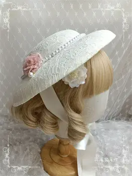 Victoria kadınlar düz şapka ile çiçek çay partisi Vintage kızlar gelin şapkalar için