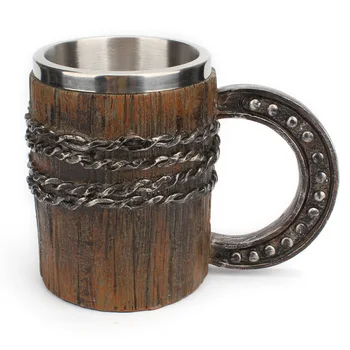 Viking Ahşap tarzı bira kupası Süt çay bardağı büyük kapasiteli Ahşap varil bira bardağı ısıya dayanıklı Içme kupa kahve fincanı hediyeler