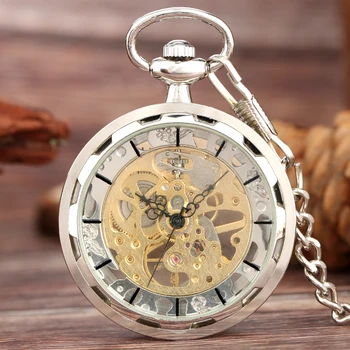 Vintage cep saati El Sarma Şeffaf Açık Yüz İskelet Mekanik cep saati Zarif Kolye Saat Hediyeler için Erkek