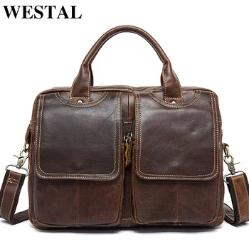 WESTAL erkek Çanta Hakiki Deri erkek Evrak laptop çantası Deri Tote Belge ofis çantaları Erkekler için postacı çantası 8002