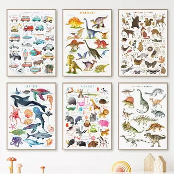 Woodland Alfabe Dinozor Tilki Ayı Hayvanlar Posterler Ve Baskılar Kreş Dekor duvar sanatı tuval yağlıboya Bebek Çocuk Odası Dekorasyon