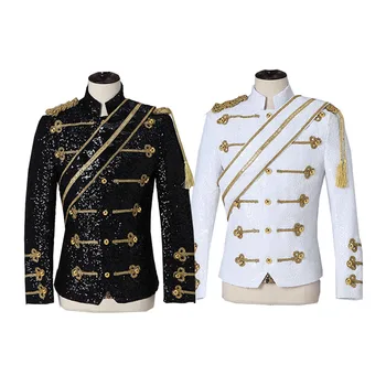 Yeni erkek giyim moda ince MJ Michael Jackson ceket dans Sequins takım elbise ceket sahne şarkıcı kostümleri cosplay kostüm 11