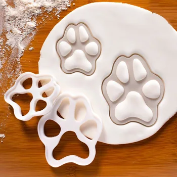 Yeni Kedi Pençe Baskı kurabiye kesici Beyaz Plastik Karikatür Yavru Ayak İzi Basılabilir Bisküvi Pullar Kalıpları DIY Kek Dekorasyon Araçları