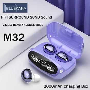 Yeni M32 kablosuz kulaklık Stereo Spor Kulaklık TWS Bluetooth 5.1 Dokunmatik Kulaklık Kadın mikrofonlu tekli kulaklıklar Güç Bankası 2000mAh