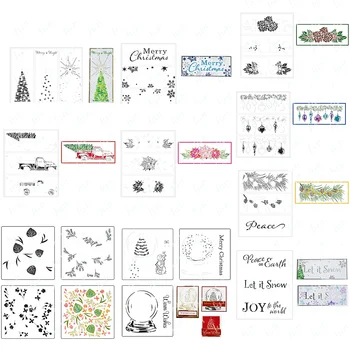 Yeni Çizim Şablonlar Setleri Katmanlı Noel Ağacı Kar Taneleri Çiçekler Stencil Yeni Tatil Scrapbooking Kabartma Kalıpları Dekorasyon