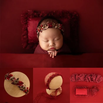 Yenidoğan Fotoğraf Sahne Wrap Noel Kafa Bandı Bebekler Aksesuarları Seti Bebek Battaniyesi Dantel Şapka Yastık Zemin Photoshoot Stüdyo