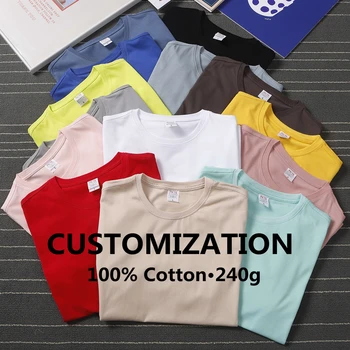 Yüksek Kaliteli 240G pamuklu tişört Özel T-shirt KENDİ Tasarım Marka Logosu / Resim Özel erkek t-shirtü Ve Kadınlar DIY Üst Tee