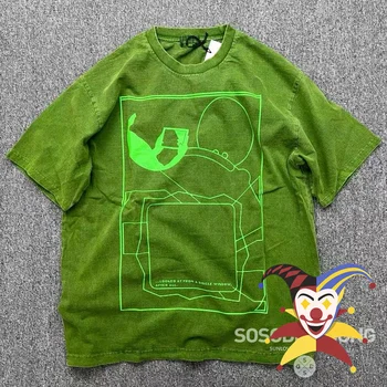 Yıkanmış Batik Yeşil Cav Empt T Shirt Erkek Kadın Soyut Geometri CAVEMPT C. E T-shirt Tee
