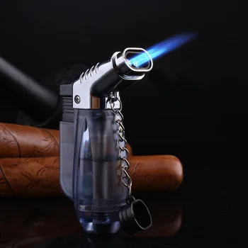 Çift Tüp Turbo Çakmak Görünür gaz Çakmak püskürtme tabancası Çakmak Mavi Alev Bütan Sigara Çakmak Sigara Aksesuarları