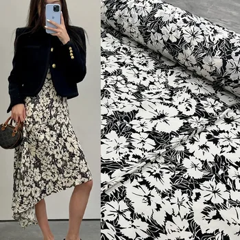 Çiçek Baskı Krep De Şin Kumaş Avrupa Marka Moda Tasarım Polyester Saten Kumaşlar Kumaş Elbise Metre Başına Dıy Dikmek