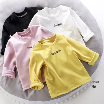 Çocuk Mektubu Uzun Kollu T-Shirt Sonbahar Yeni Bebek Çocuk Yuvarlak Boyun Taban Gömlek Erkek Yüksek Boyun Sıcak Üstleri Kız Elbise WTB39